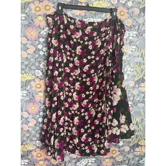 Calvin Klein Floral Wrap Midi Skirt Women Size 18W Black Pink White - Picture 3 of 7